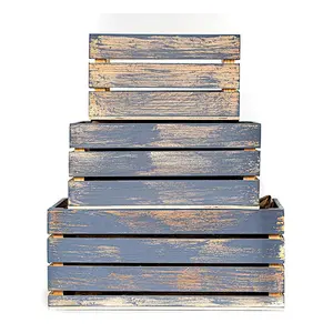 Set of 3 Wooden Pallet Box Planters - Rustic Decorative Wood Crates storage  (Set of 3) -