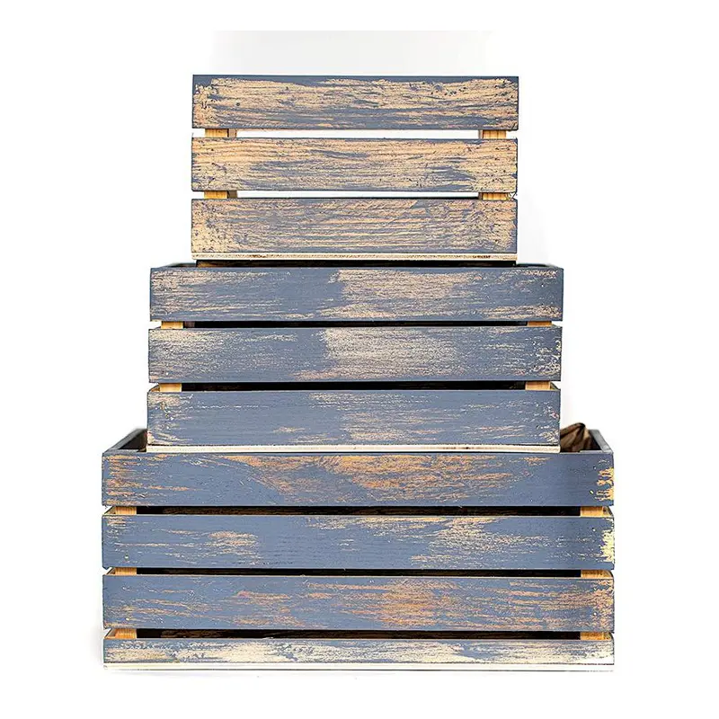 Set of 3 Wooden Pallet Box Planters - Rustic Decorative Wood Crates storage  (Set of 3) -