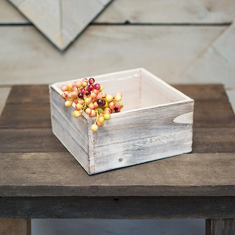 Planter Box Rustic Barn Wood Plastic Liner  Square Woodland Wedding Decor Country Chic Centerpiece
