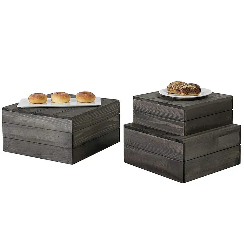 Rustic Gray Wood Crate Display Risers, Set of 3