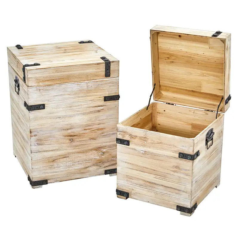 advertising crate, garden crate,Decorative White Wash Storage Boxes-Trunks with Metal Detail (Set of 2)