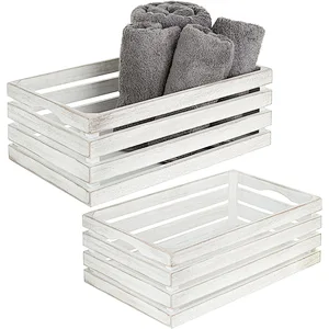 MyGift Vintage Whitewash Wooden Nesting Storage & Accent Crates, Set of 2