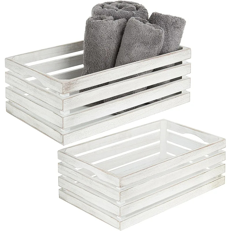 MyGift Vintage Whitewash Wooden Nesting Storage & Accent Crates, Set of 2
