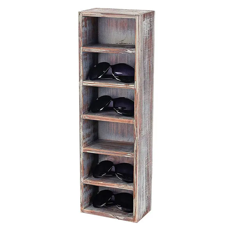 Rustic Wooden Wall Mounted Storage Sunglasses Display Rack