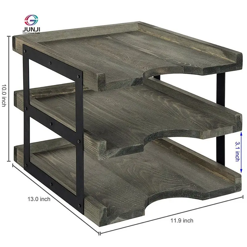 3 layer retro grey wood and black metal file tray Cake tray