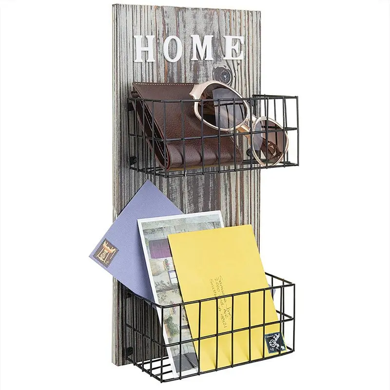 Entryway Organizer Key and Mail Shelf with Hooks, Rustic Home Decor Organizer, Multiple Key Holder