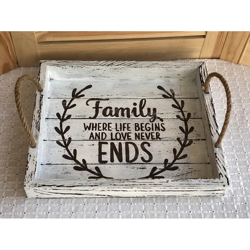 Antique Style Wooden Serving Tray- White tray, Coffee Table Tray,Serving Tray