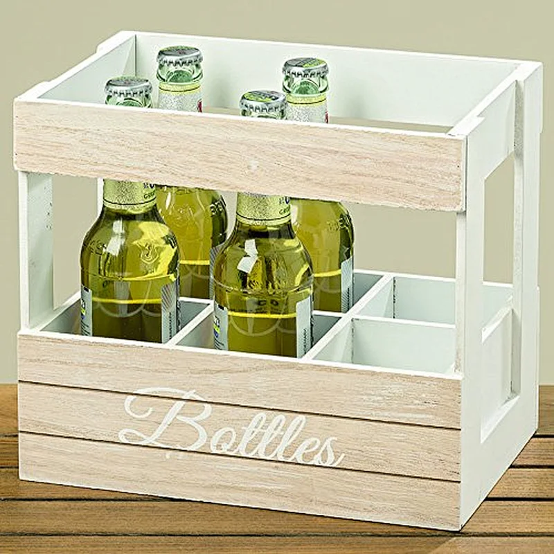 Wooden wine bottle holder, Wine Tote,  WHW Whole House Worlds Farmers Market Bottle Holder /Beer Storage Box