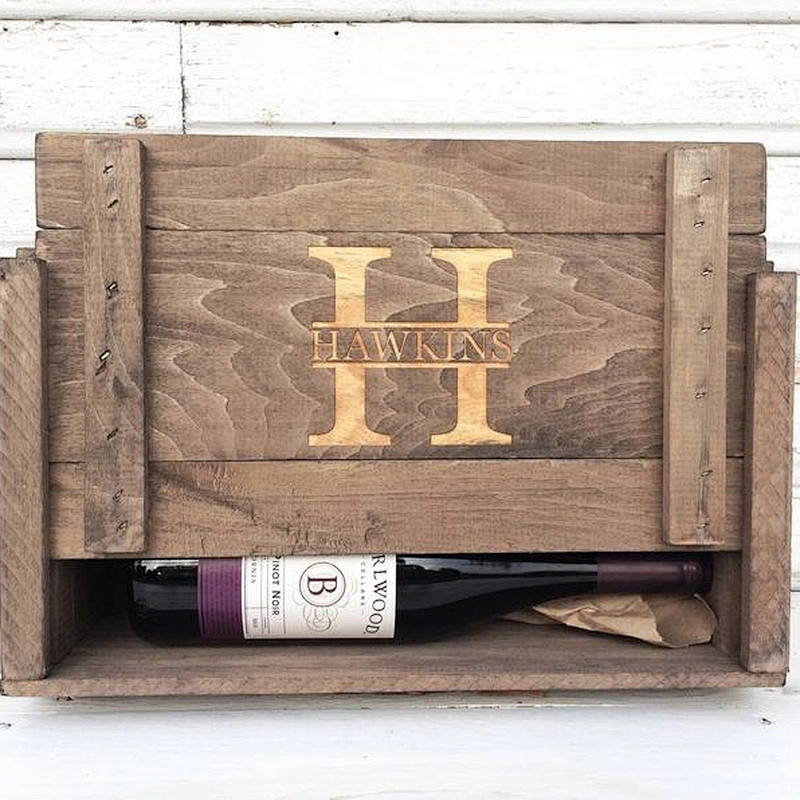Wedding Personalized Wooden Wine Box for Two Bottles of Wine, Whiskey or Beer