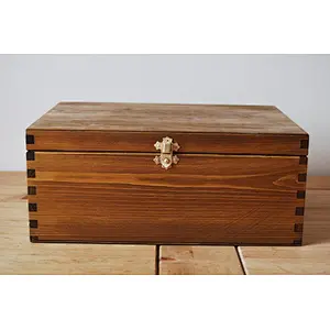 Wooden Box A4 Size 32.5x23.5x13.5cm Whit Lid Lockable Latch in Brown Color
