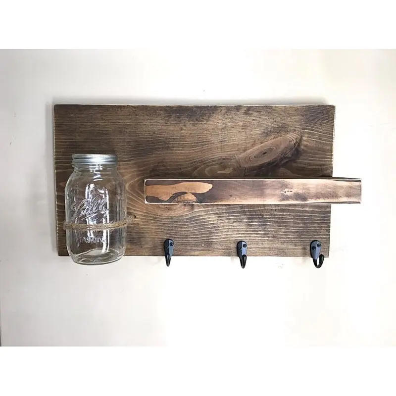 Wood wall-mounted  Entryway Shelf Key Holder Shelf bathroom shelf with hooks wall mounted for wall