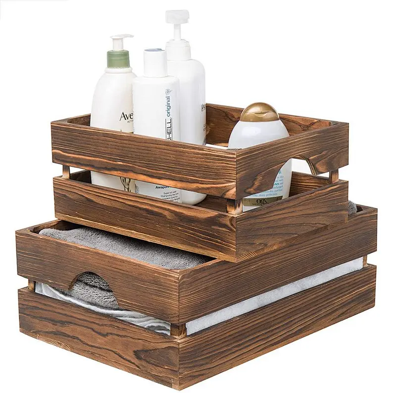 Nesting Rustic Brown Wood Storage & Accent Crates, Set of 3