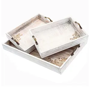 Vintage Rustic Design Storage Tray Wooden Serving Trays Wooden Trays For Decoration Wood Dinner Plate Tray Bread Wooden Ottoman