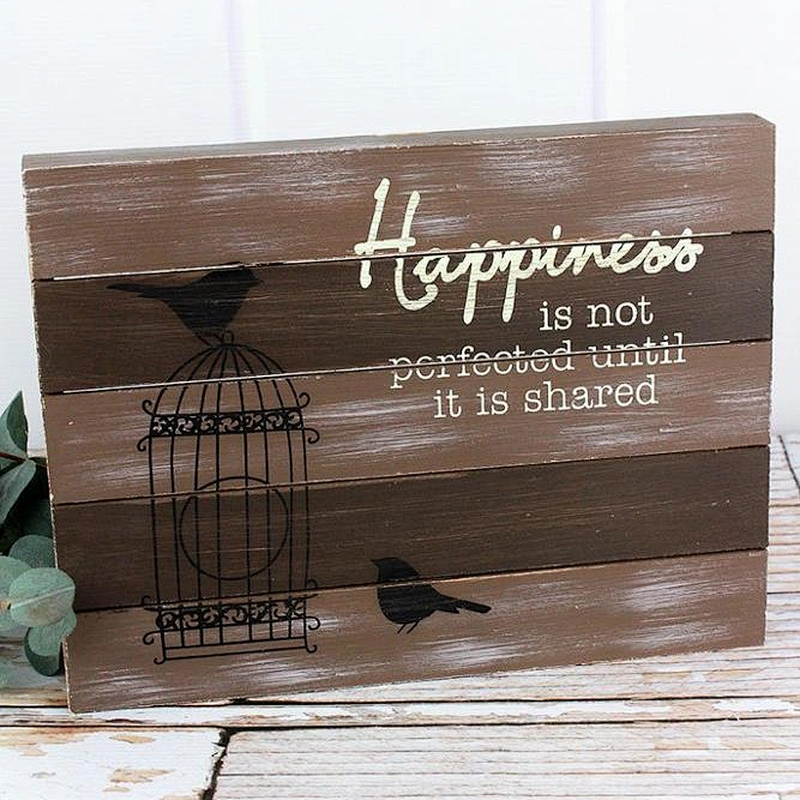 9 X 11.75 'HAPPINESS' WOOD BOX SIGN