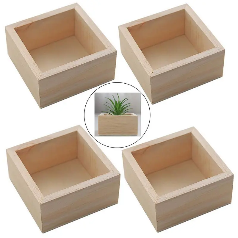 4 PCS Rustic Wooden Box Storage Organizer Craft Box for Collectibles Home Venue Decor Succulents Planter Boxes for wooden wood