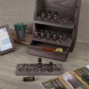 Essential Oils Storage Rack  45 Round Slots Wooden Nail Bottle Display Holder Organizer
