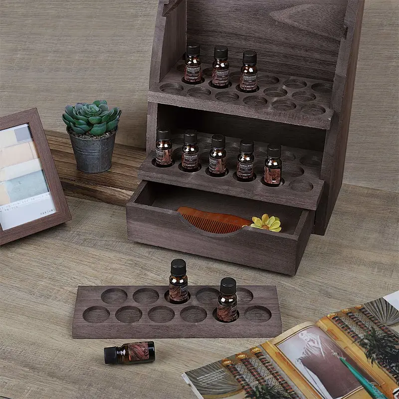 Essential Oils Storage Rack  45 Round Slots Wooden Nail Bottle Display Holder Organizer