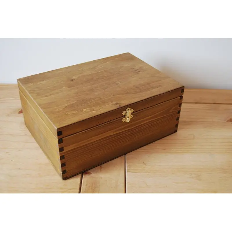 Wooden Box A4 Size 32.5x23.5x13.5cm Whit Lid Lockable Latch in Brown Color