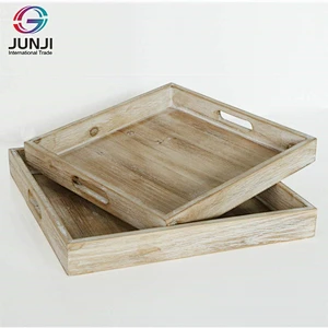 Rustic Square Nesting Trays with Handles-for Breakfast Kitchen Counter Coffee Table Bed Table