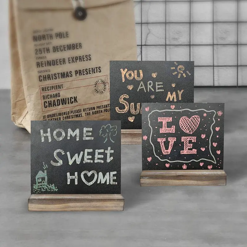 HOME 6-Pack 5 X 6 inch Mini Table Chalkboard Signs with Rustic Real Wood Stand for Baby Shower, Wedding Sign