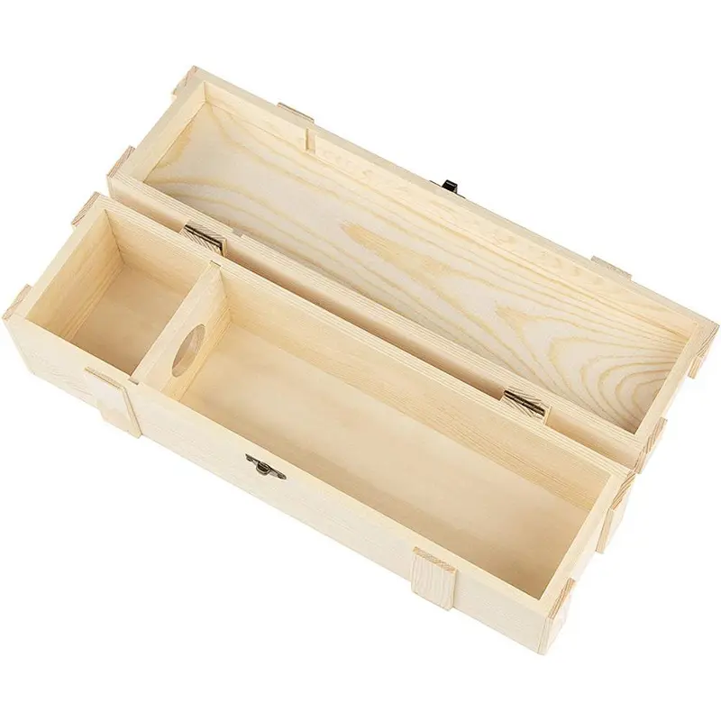 Wooden wine box - single bottle wooden storage gift box, hinged buckle box,