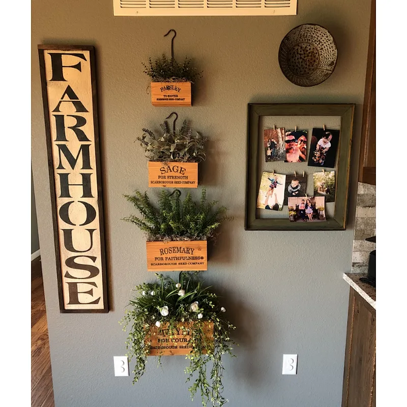 Wall-mounted Beautifully Crafted Of Distressed Wood And Rustic Metal Hooks  For Planter Flowers