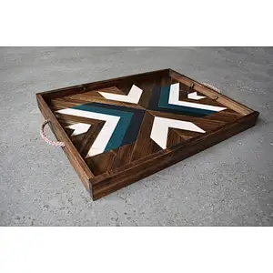 Wood Serving Tray | Modern Wood Tray | Geometric  Ottoman Tray