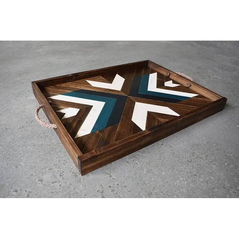 Wood Serving Tray | Modern Wood Tray | Geometric  Ottoman Tray