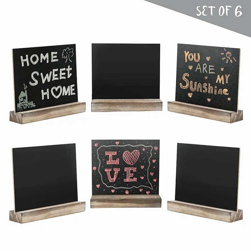 HOME 6-Pack 5 X 6 inch Mini Table Chalkboard Signs with Rustic Real Wood Stand for Baby Shower, Wedding Sign