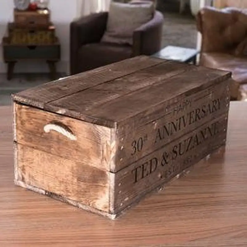 Custom Wooden Gift Box with lid & rope handles - Anniversary/Wedding Logo wooden box for gift