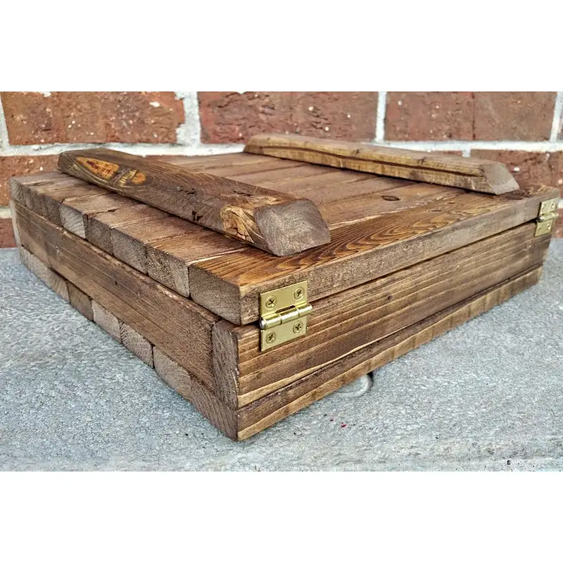 Rustic Wooden Box with 5 Sections - Storage Box, Flat Jewelry Box, Small Keepsake Case