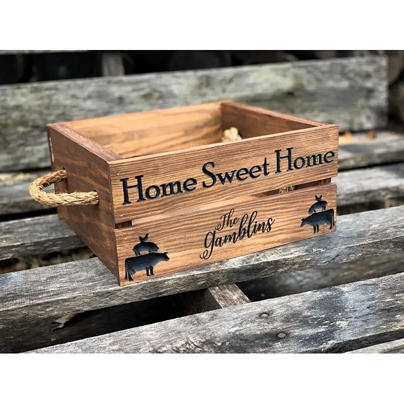 Home and office Wooden Crate Home Decor Wooden box with rope handle