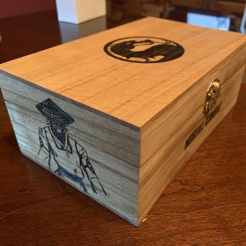 Mortal Kombat engraved wooden box with hinged lid