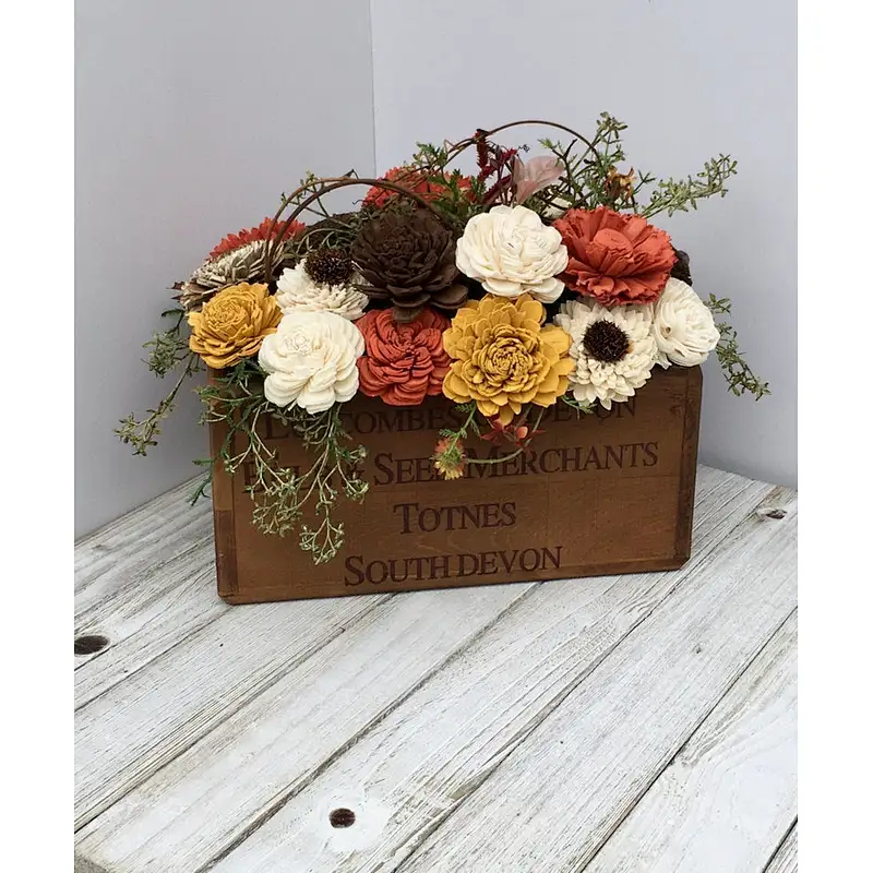 Burnt orange and mustard country sola wood arrangement wooden planter box flower wood box wood crate boxes