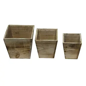 Admired By Nature Set of 3 Contemporary Liner Square Wood Pot Planter