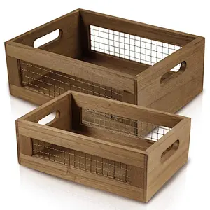 Nesting Countertop Baskets - Wooden Organizer Crates for Kitchen, Bathroom, Pantry | For Fruit, Vegetables, Produce, Br