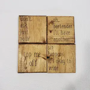 Junji Coaster Set  Funny Coasters  Set of 4 Farmhouse Decor Handpainted Drink Holders CheersWine  Coaster