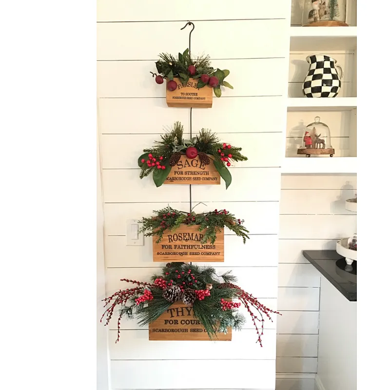 Wall-mounted Beautifully Crafted Of Distressed Wood And Rustic Metal Hooks  For Planter Flowers