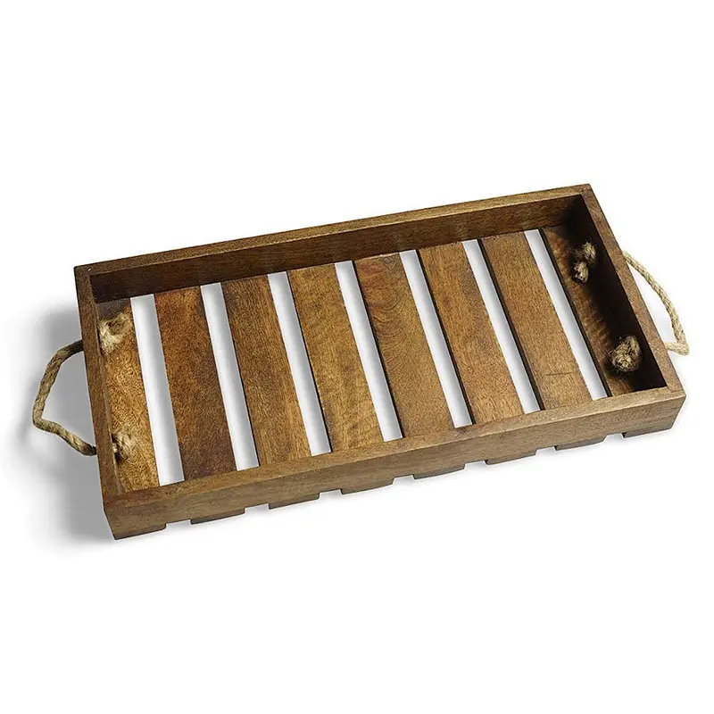 GoCraft Mango Wood Tray with Rope Handles | Serveware Kitchen Accessories Breakfast Tray