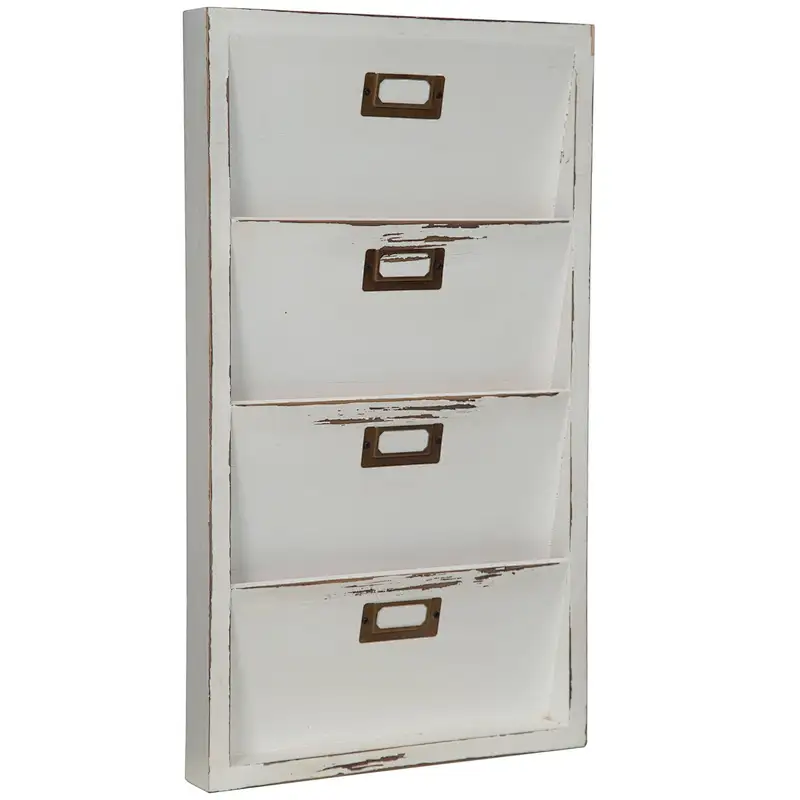 Wall Decor.Knick Knack Shelf Rustic Home Decor.Dorm Room Decor-Gallery Solutions Distressed White Wall Mail Organizer Letter Bin