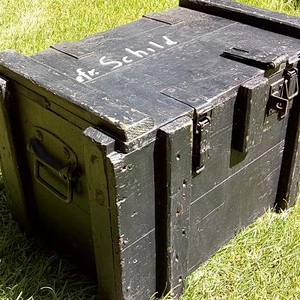 Old wooden military chest, big wooden box for ammunition 2020