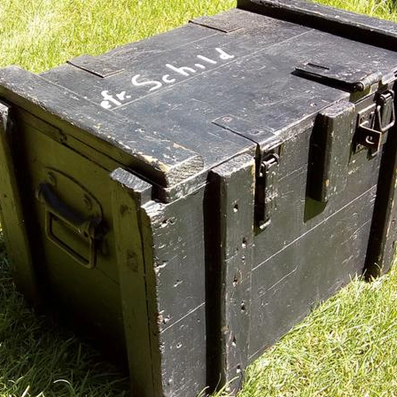 Old wooden military chest, big wooden box for ammunition 2020