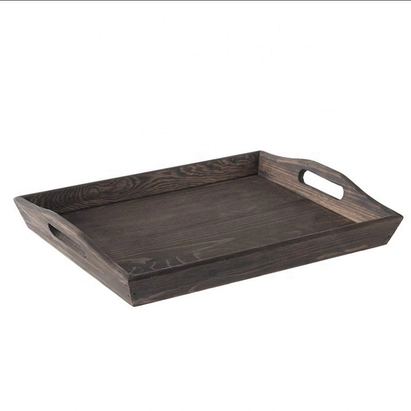 Rustic Coffee Brown 16-inch Wooden Breakfast Serving Tray with Oval Cutout Handles