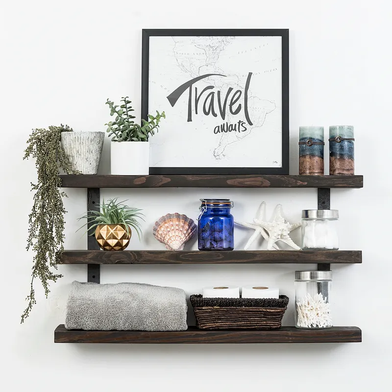 Bathroom Plank Shelf-Industrial Grace Three-Tier Floating Shelves