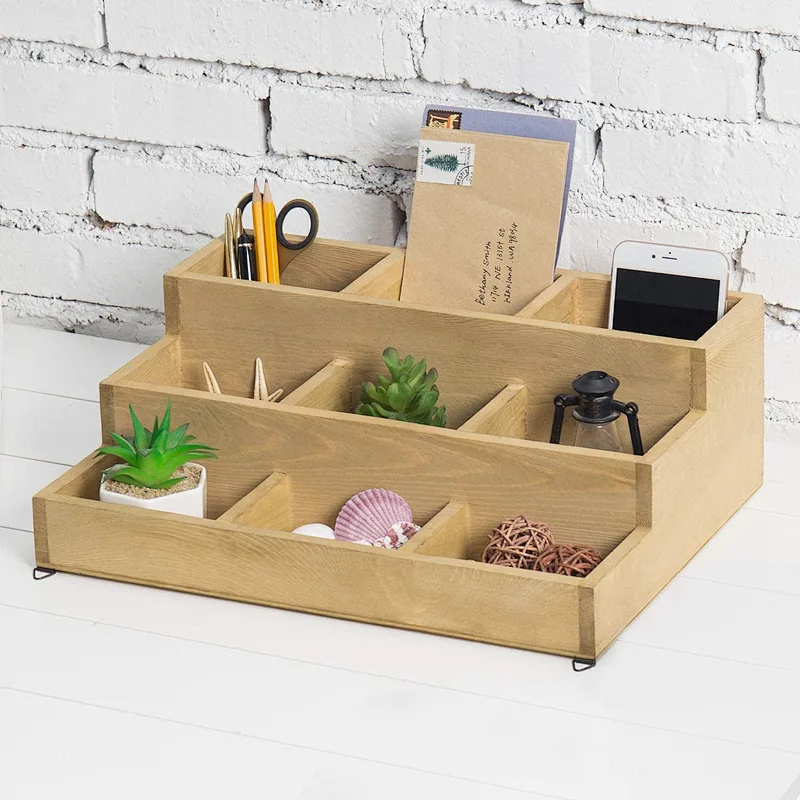 MyGift Small Rustic Wood Display Rack 3 Tier Wall-Mount Shadow Box Shelves Brown