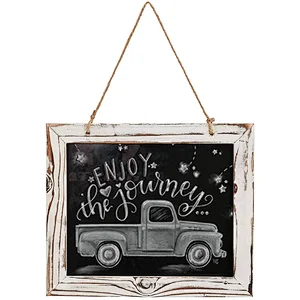 Rustic Barnwood Wall Mounted Hanging Chalkboard Sign Made from Distressed Wood & Rope Hanger 24*20cm Wooden Hanging Chalk Sign