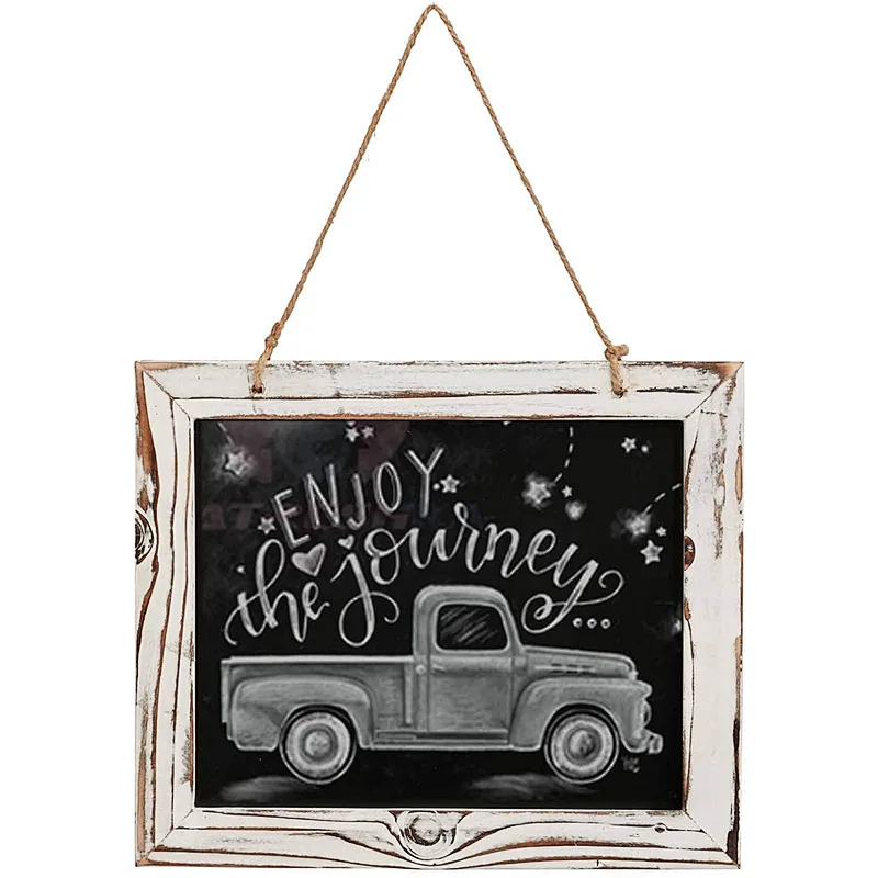 Rustic Barnwood Wall Mounted Hanging Chalkboard Sign Made from Distressed Wood & Rope Hanger 24*20cm Wooden Hanging Chalk Sign