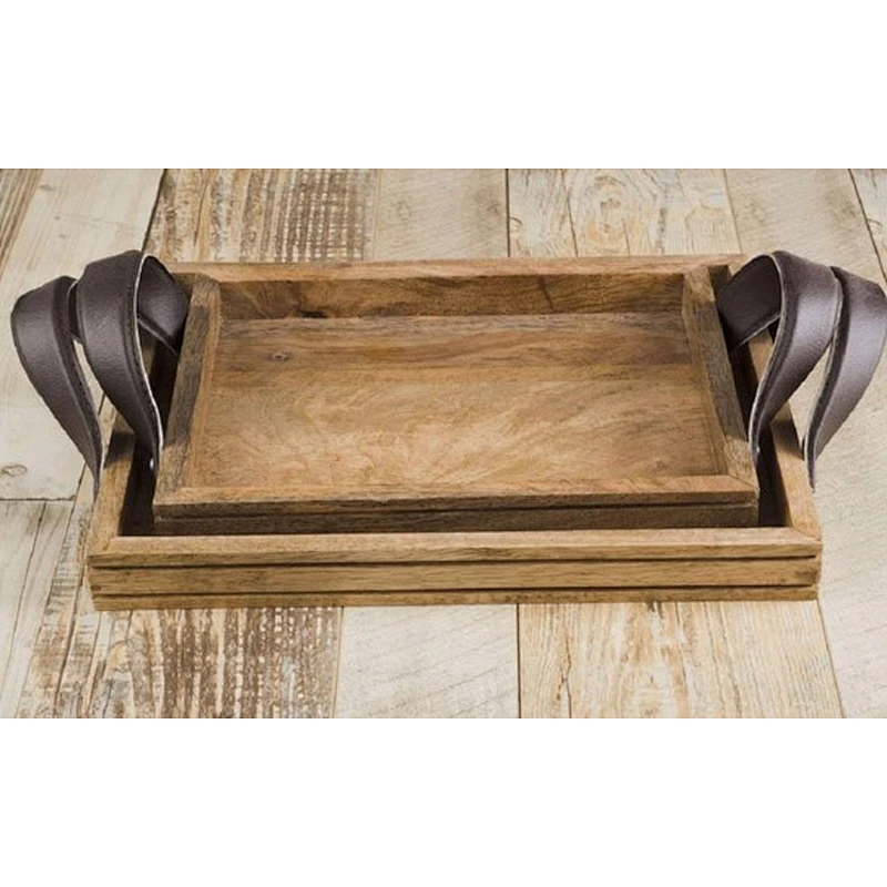 Rustic Wood Serving Tray  with Handles in set of 2
