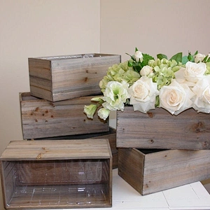 Artifical Desk Office Wood Planter Box with plastic liner flower pot
