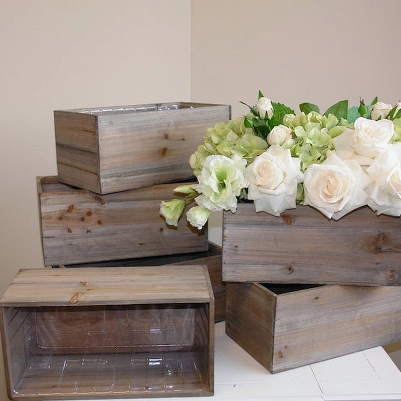 Artifical Desk Office Wood Planter Box with plastic liner flower pot